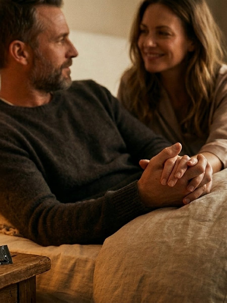 Man worried in the bedroom at night