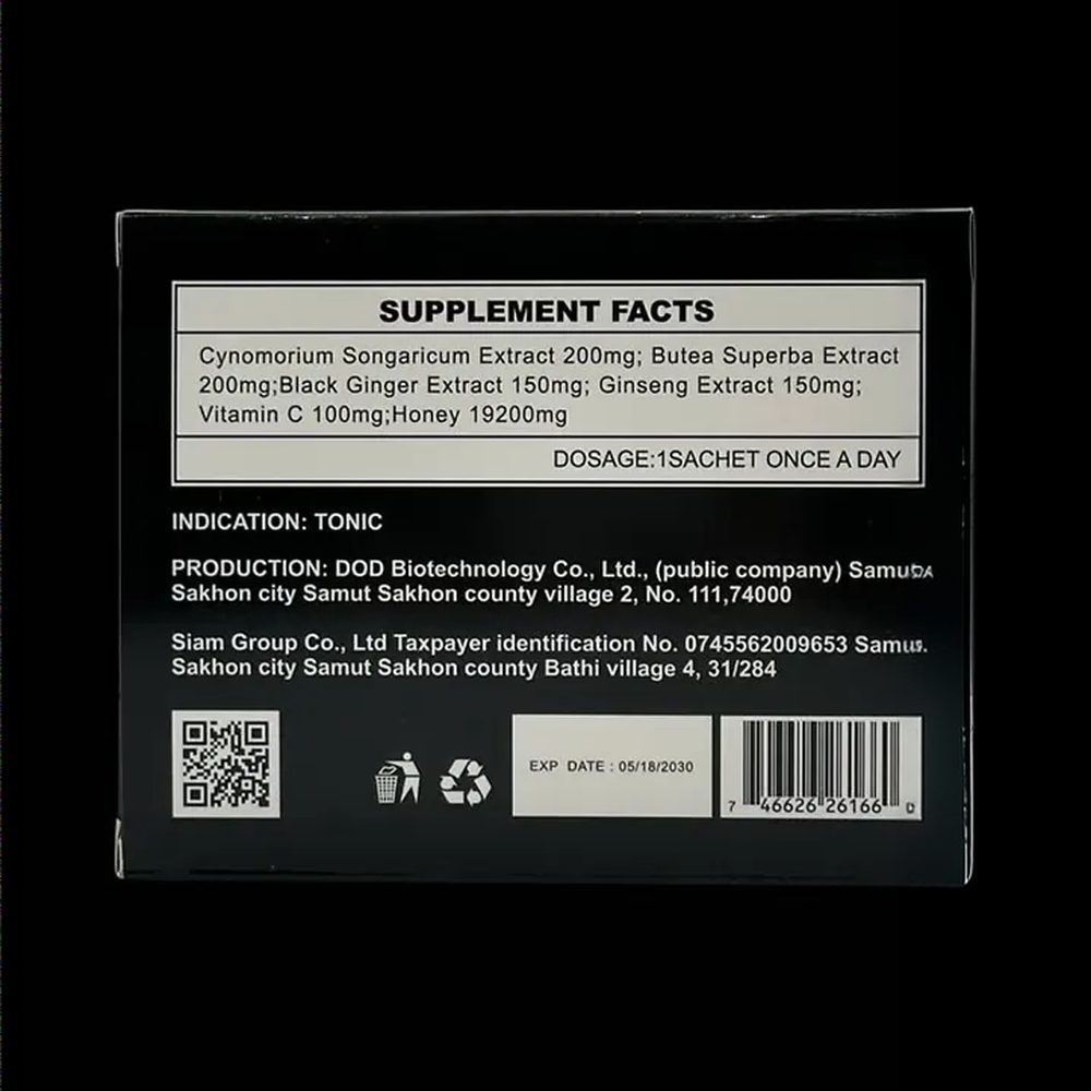 Supplement facts on the back of the box
