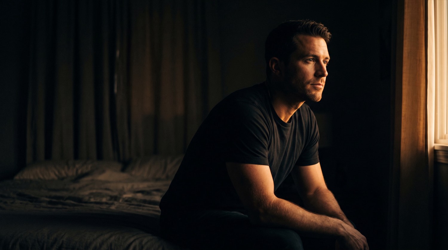 A man in low light